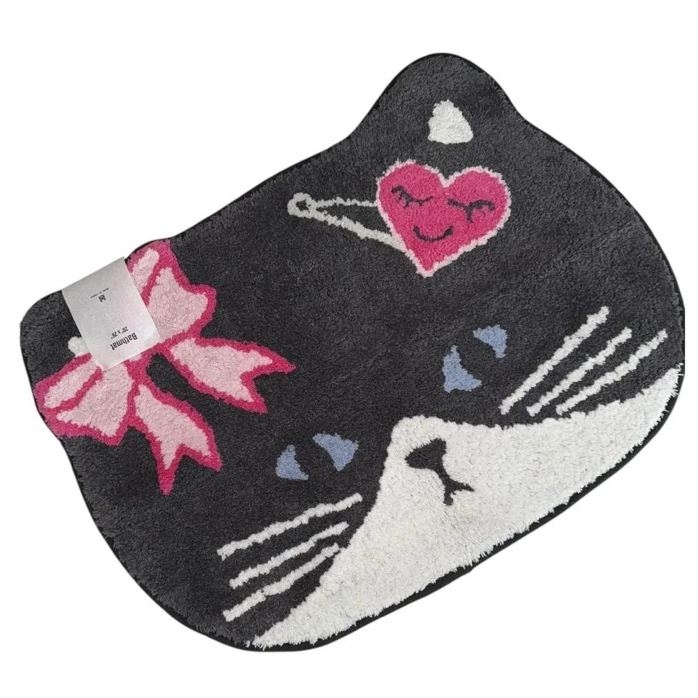 UO Sassy Cat Bow and Barrette Bath Rug